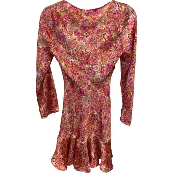 Zara Womens A-Line Mini Dress Size S Pink Floral Satin Flowy Ruffle 2780/127 NWT - Picture 4 of 8